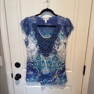 Blue Patterned Women's Top